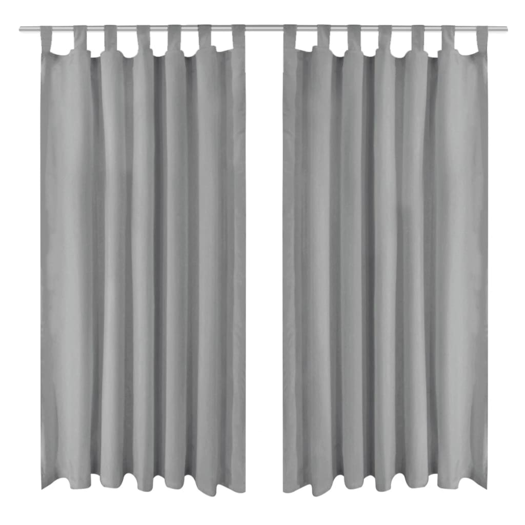 Gardiner i microsatin 2 st med öglor 140x225 cm grå