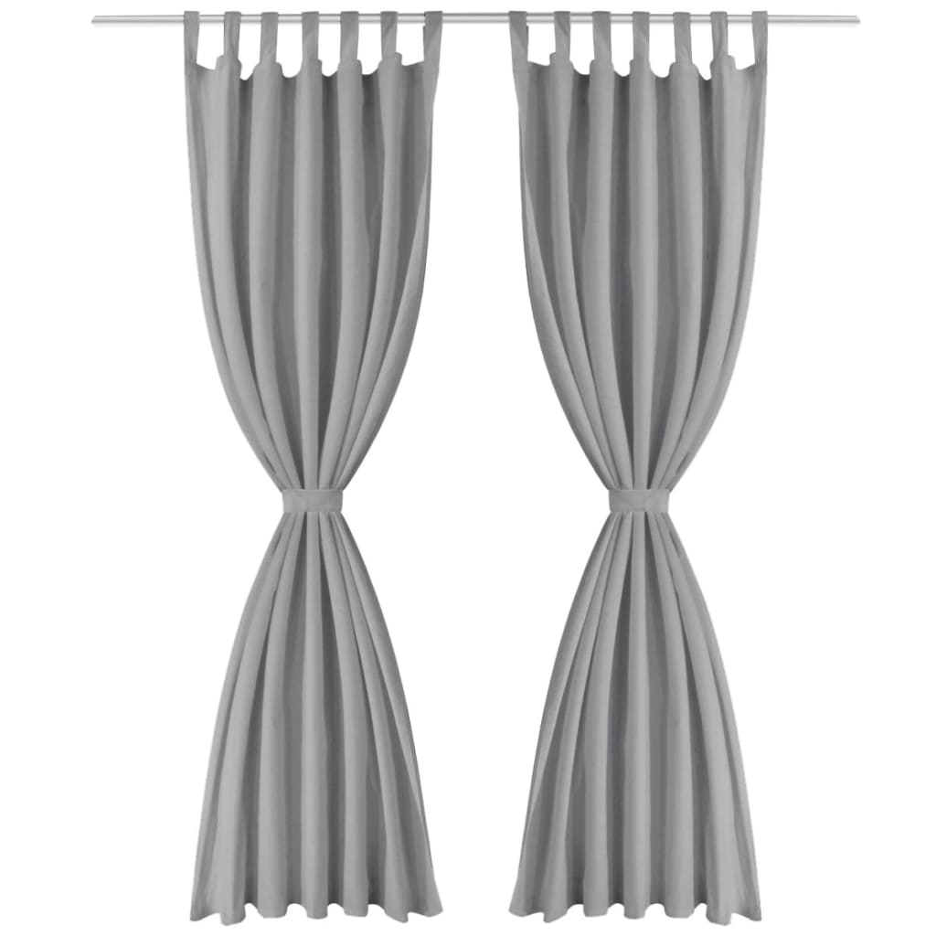 Gardiner i microsatin 2 st med öglor 140x225 cm grå