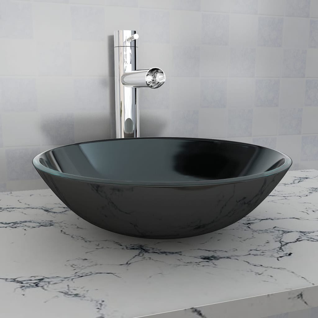 Handfat i härdat glas 42 cm svart