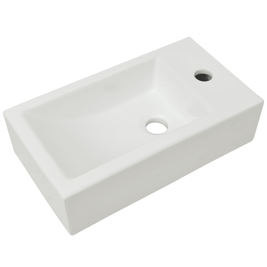 Handfat med kranhål rektangulär keramisk vit 46x25,5x12 cm