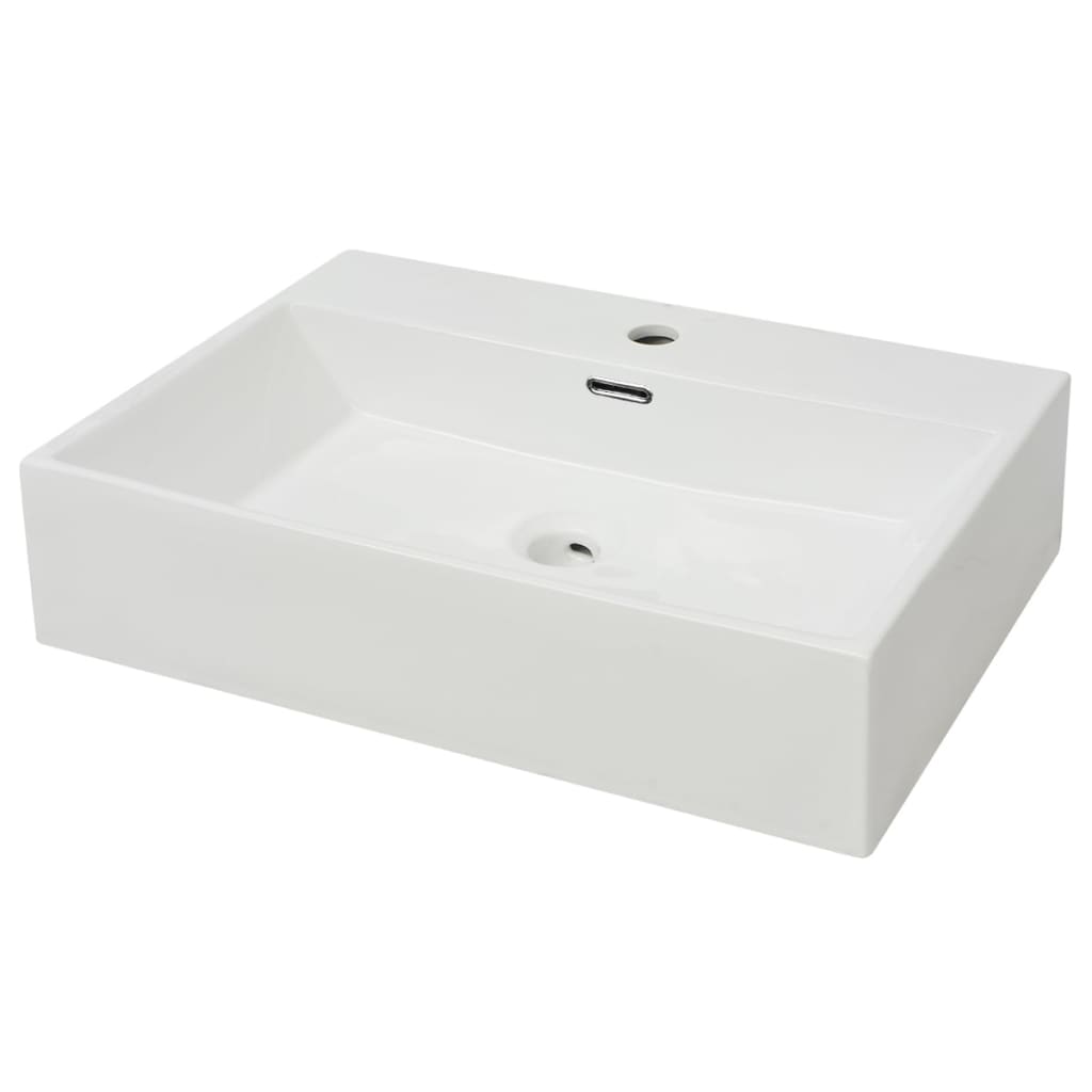 Handfat med kranhål keramik vit 60,5x42,5x14,5 cm