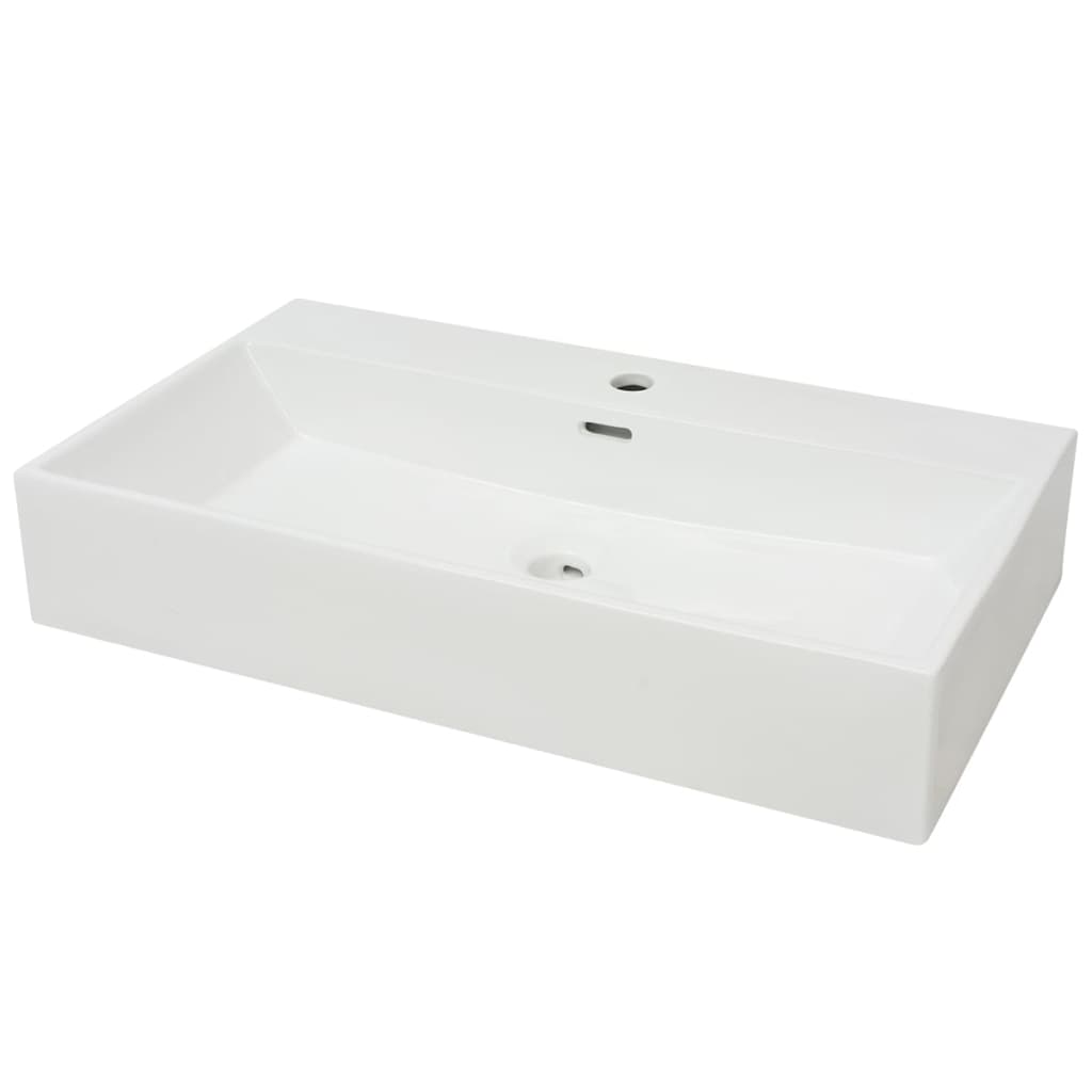 Handfat med kranhål keramik vit 76x42,5x14,5 cm