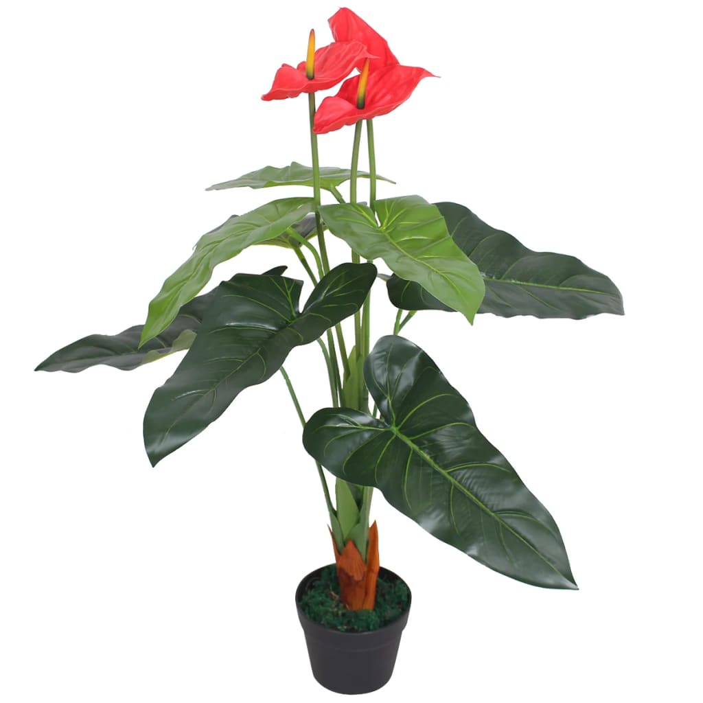 Konstväxt Flamingoblomma med kruka 90 cm röd och gul