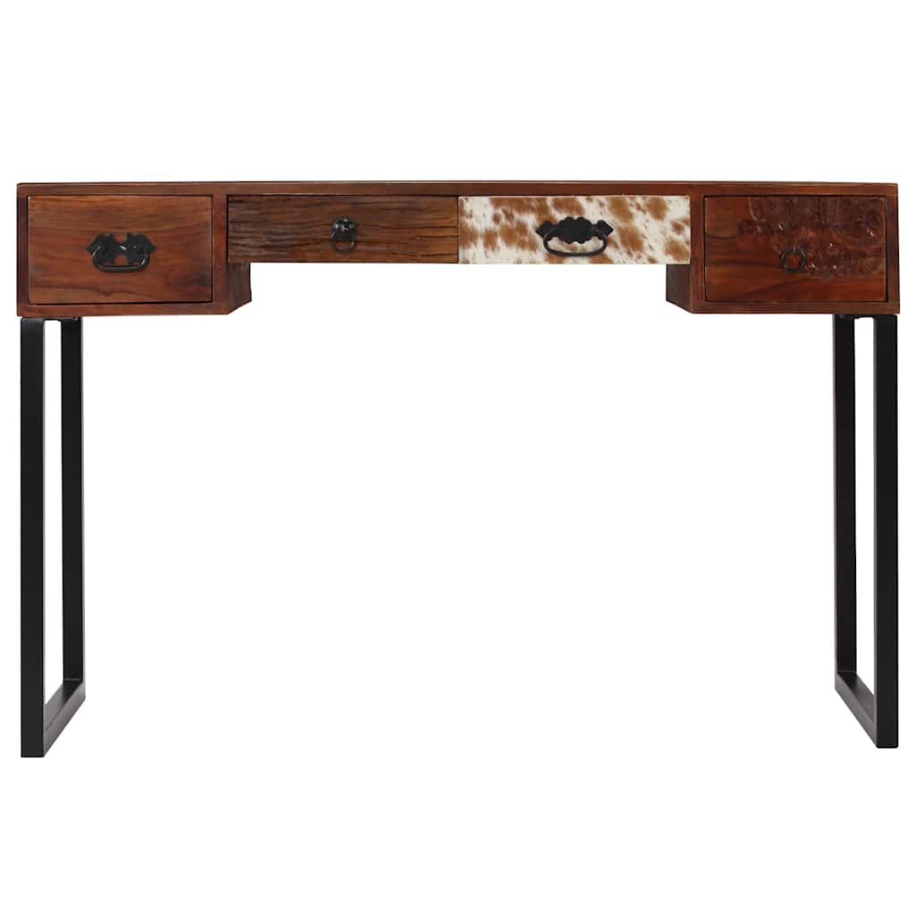 Skrivbord massivt sheshamträ och äkta läder 117x50x76 cm