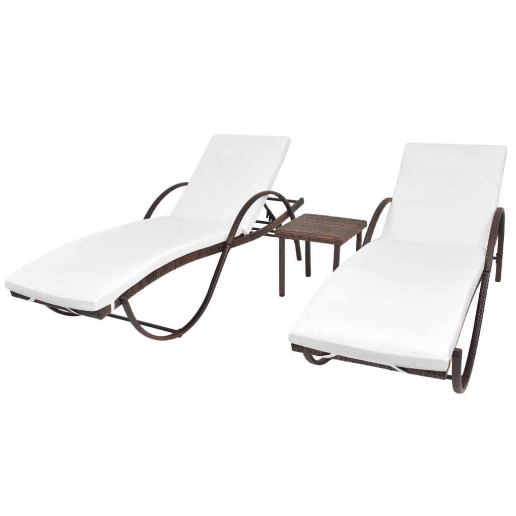 Solsängar 2 st med bord konstrotting brun
