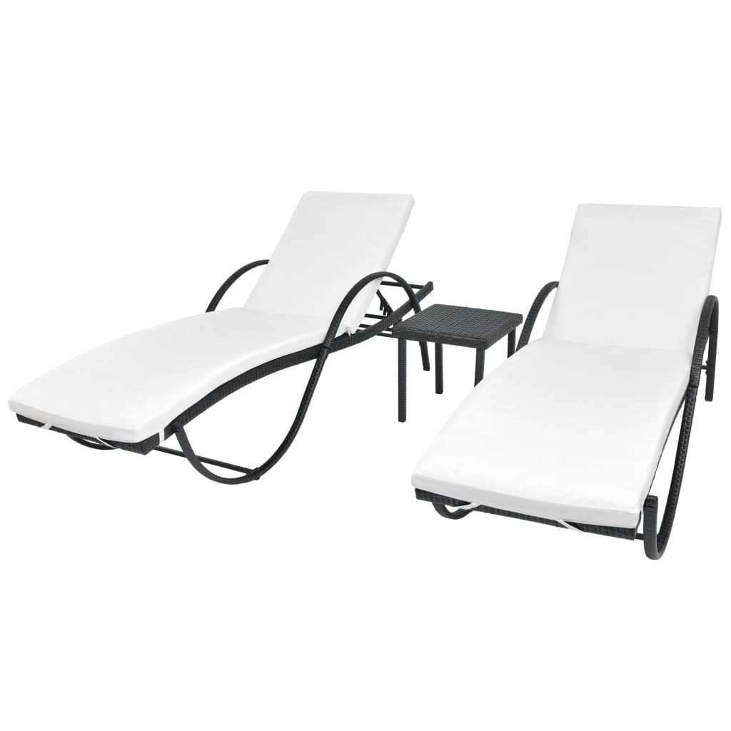 Solsängar 2 st med bord konstrotting svart