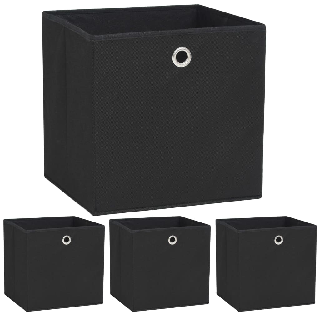 Förvaringslådor 4 st non-woven tyg 32x32x32 cm svart