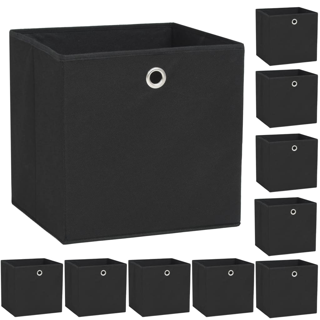 Förvaringslådor 10 st non-woven tyg 32x32x32 cm svart
