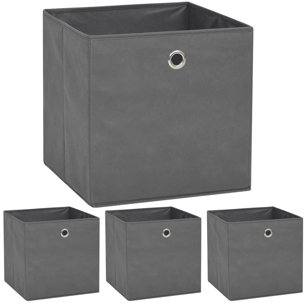Förvaringslådor 4 st non-woven tyg 32x32x32 cm grå