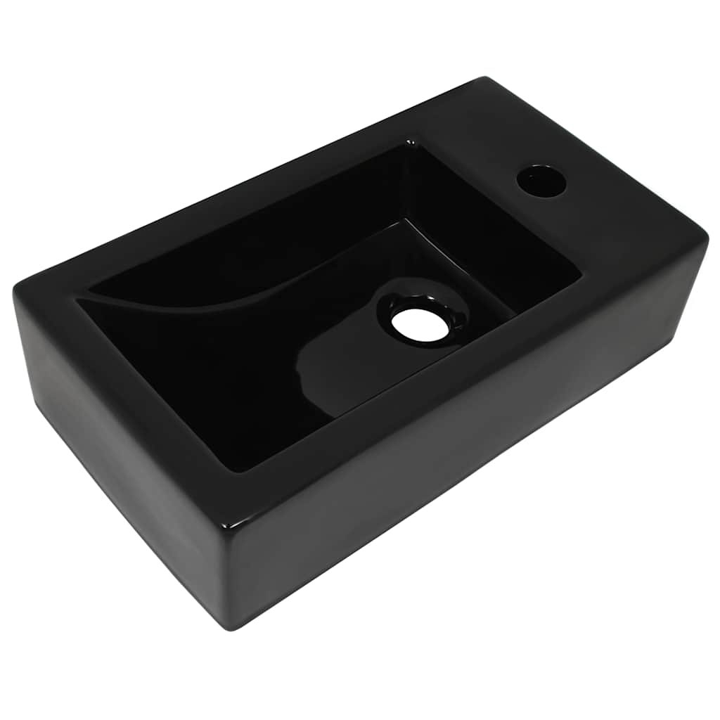 Handfat med kranhål keramik rektangulär svart 46x25,5x12 cm