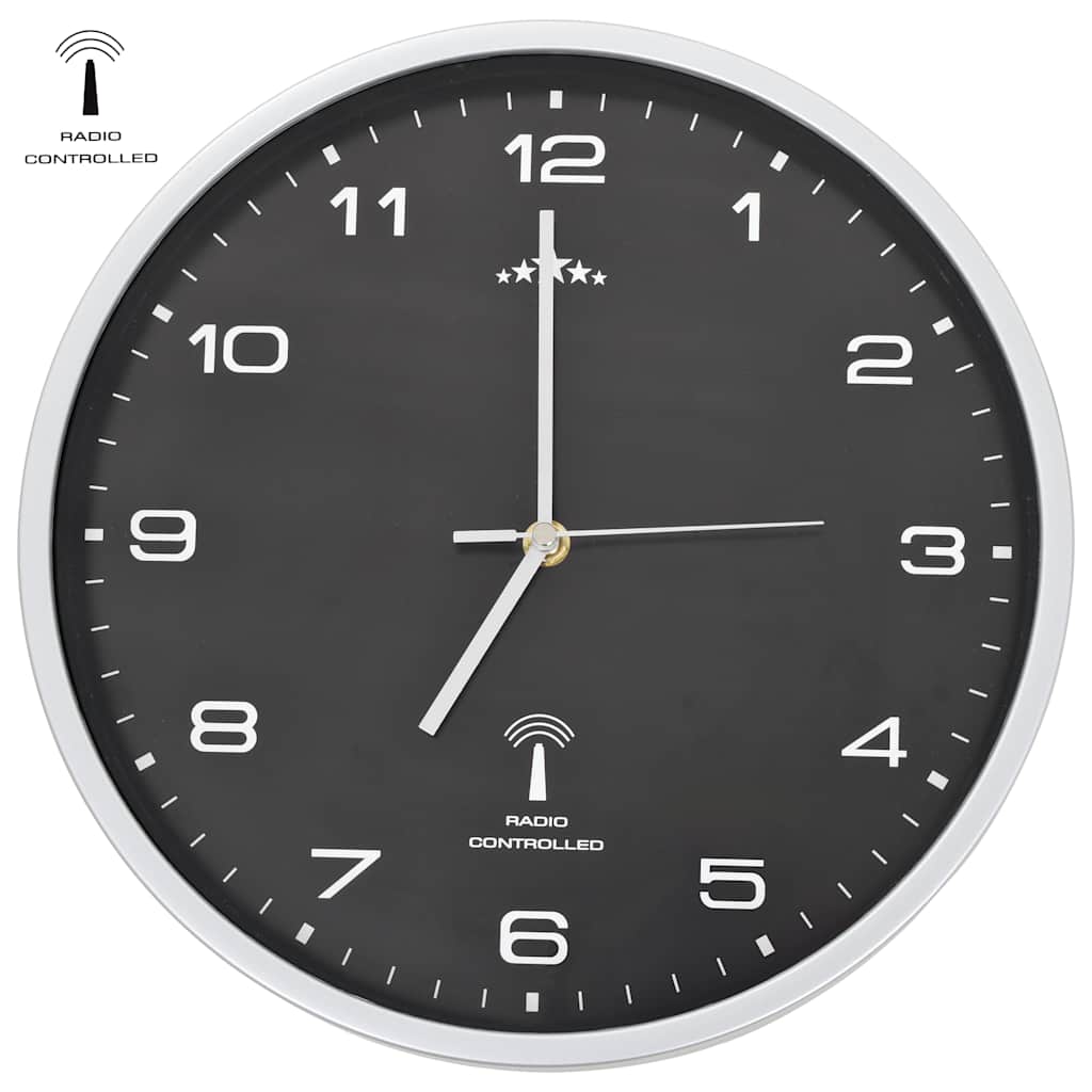 Radiostyrd väggklocka med Quartz-urverk 31 cm svart