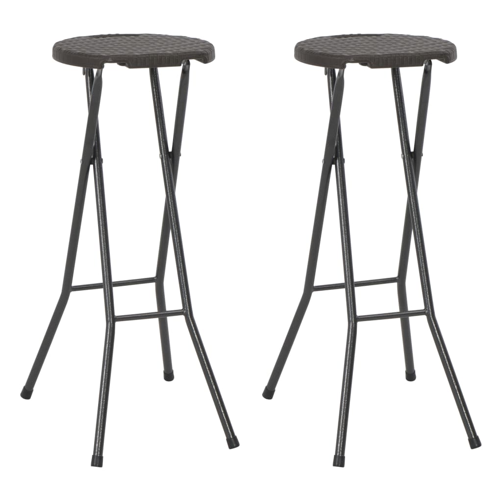 Hopfällbara barstolar 2 st HDPE och stål konstrotting brun