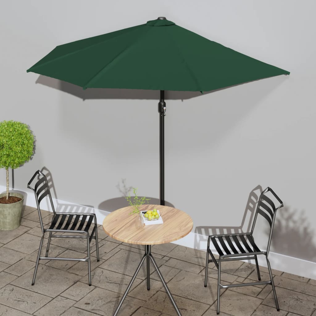 Balkongparasoll med aluminiumstolpe grön 270x144 cm halvrunt