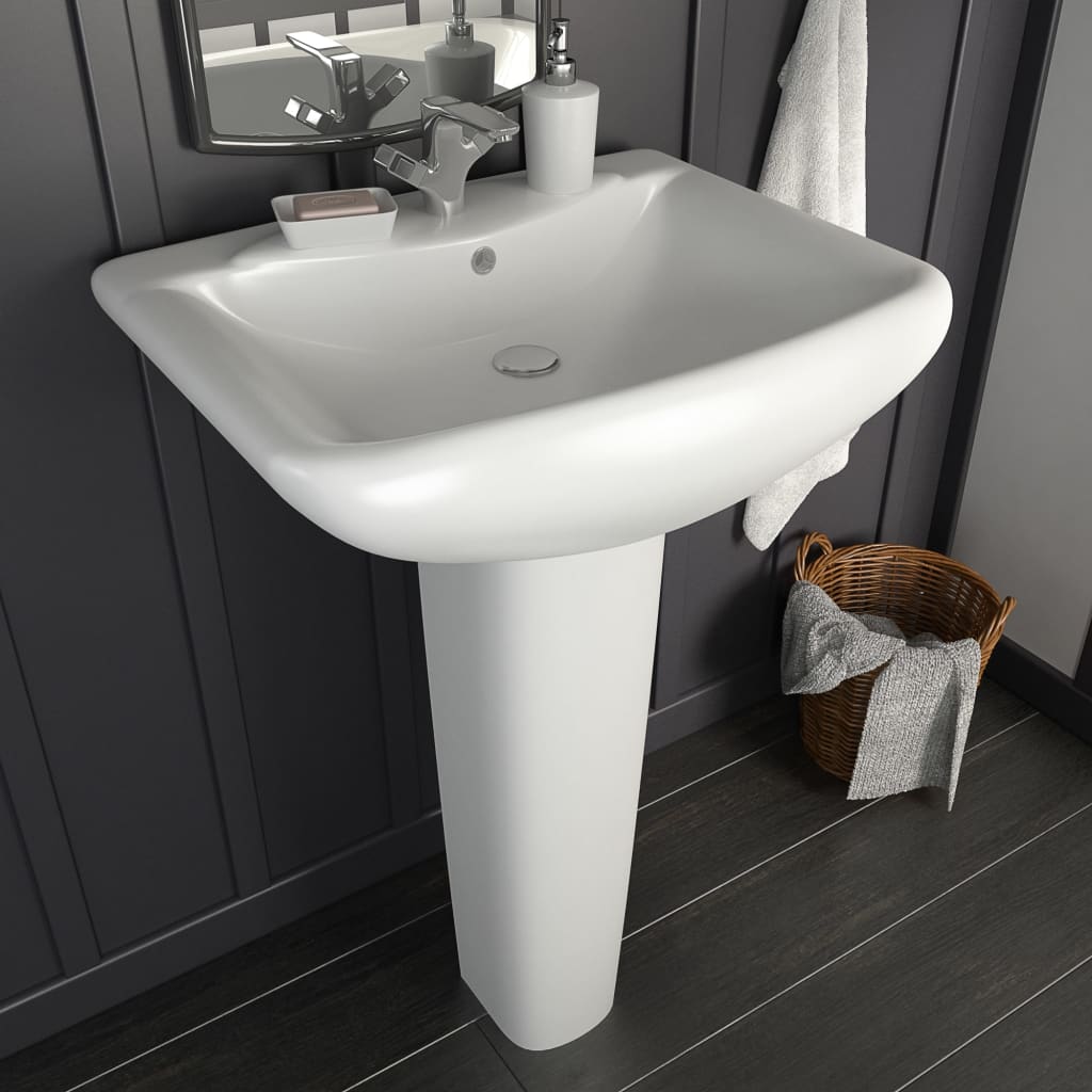 Handfat fristående med piedestal keramik 580x470x200 mm vit