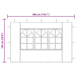 Sidoväggar till partytält 2 st med fönster PE antracit