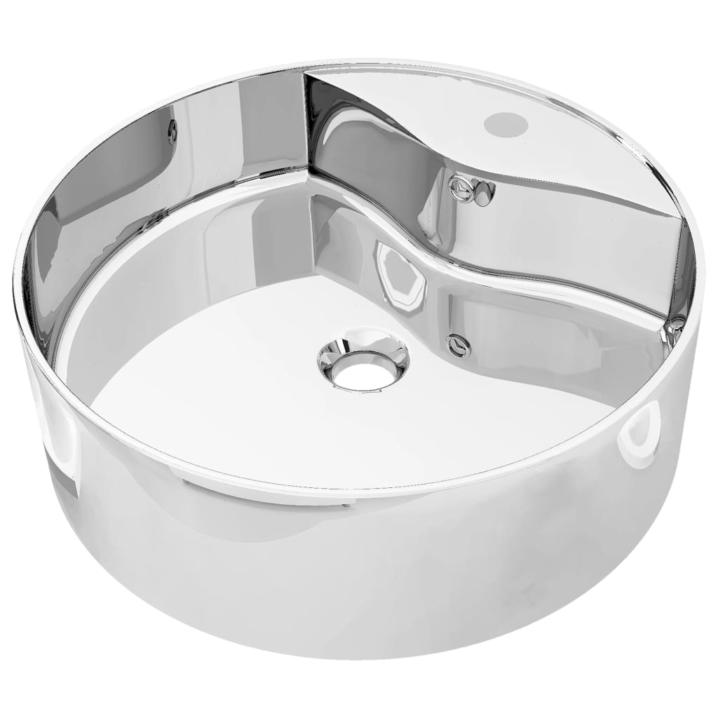 Handfat med bräddavlopp 46,5x15,5 cm keramik silver