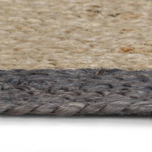 Handgjord jutematta med mörkgrå kant 150 cm