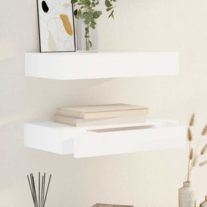 Svävande vägghyllor med lådor 2 st 48 cm vit