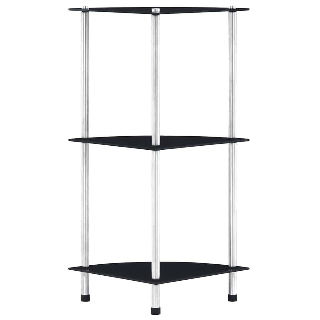 Hylla 3 hyllplan svart 30x30x67 cm härdat glas