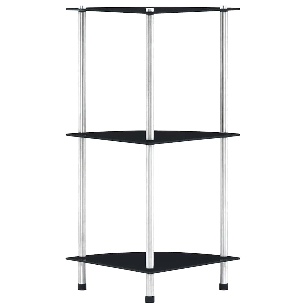 Hylla 3 hyllplan svart 30x30x67 cm härdat glas