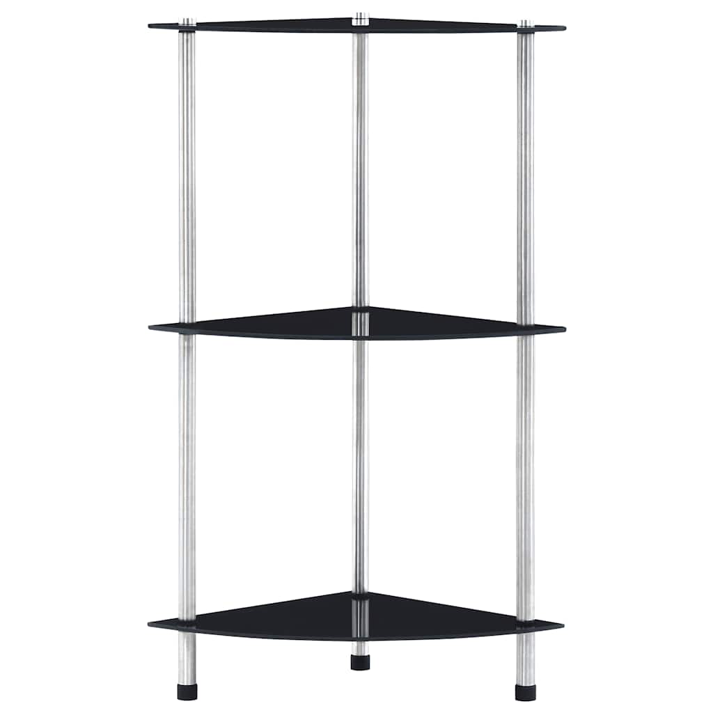 Hylla 3 hyllplan svart 30x30x67 cm härdat glas