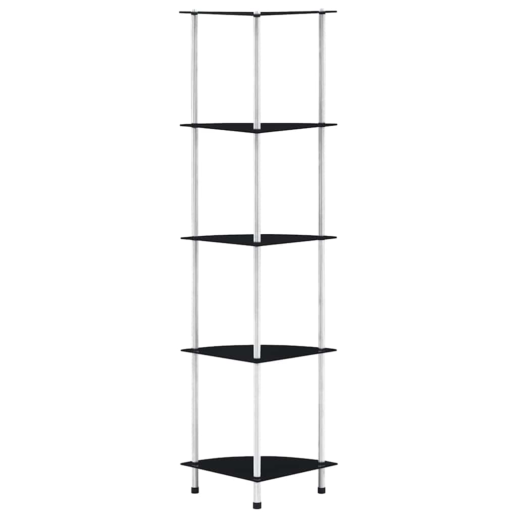 Hylla 5 hyllplan svart 30x30x130 cm härdat glas