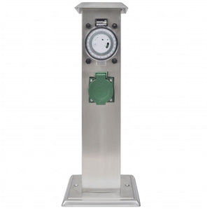 Pelare i rostfritt stål med utomhusuttag och timer