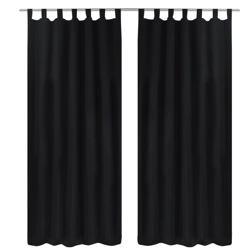 2-pack gardiner med öglor i svart microsatin 140 x 175 cm