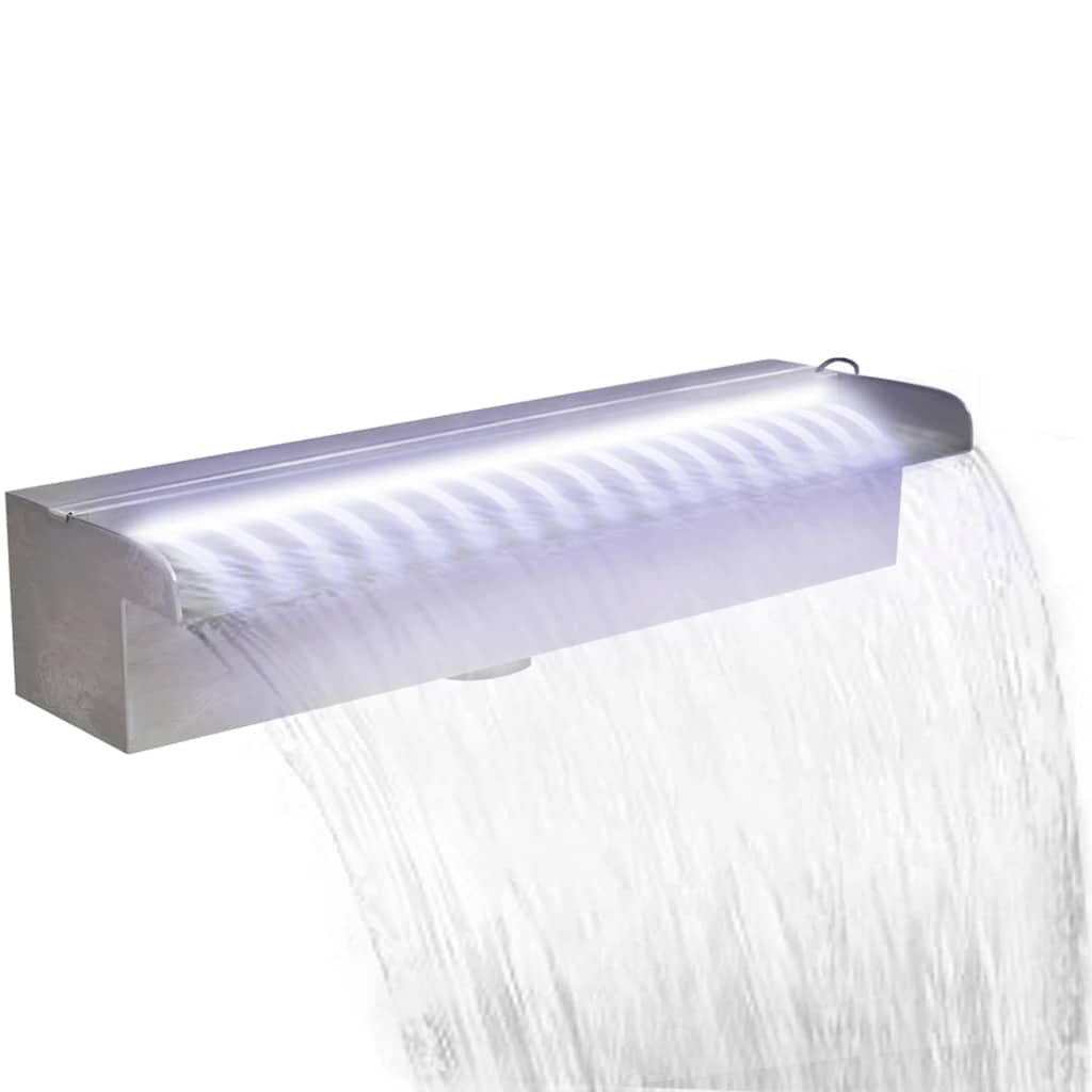 Rektangulärt Vattenfall Poolfontän med LEDs i rostfritt stål 45 cm
