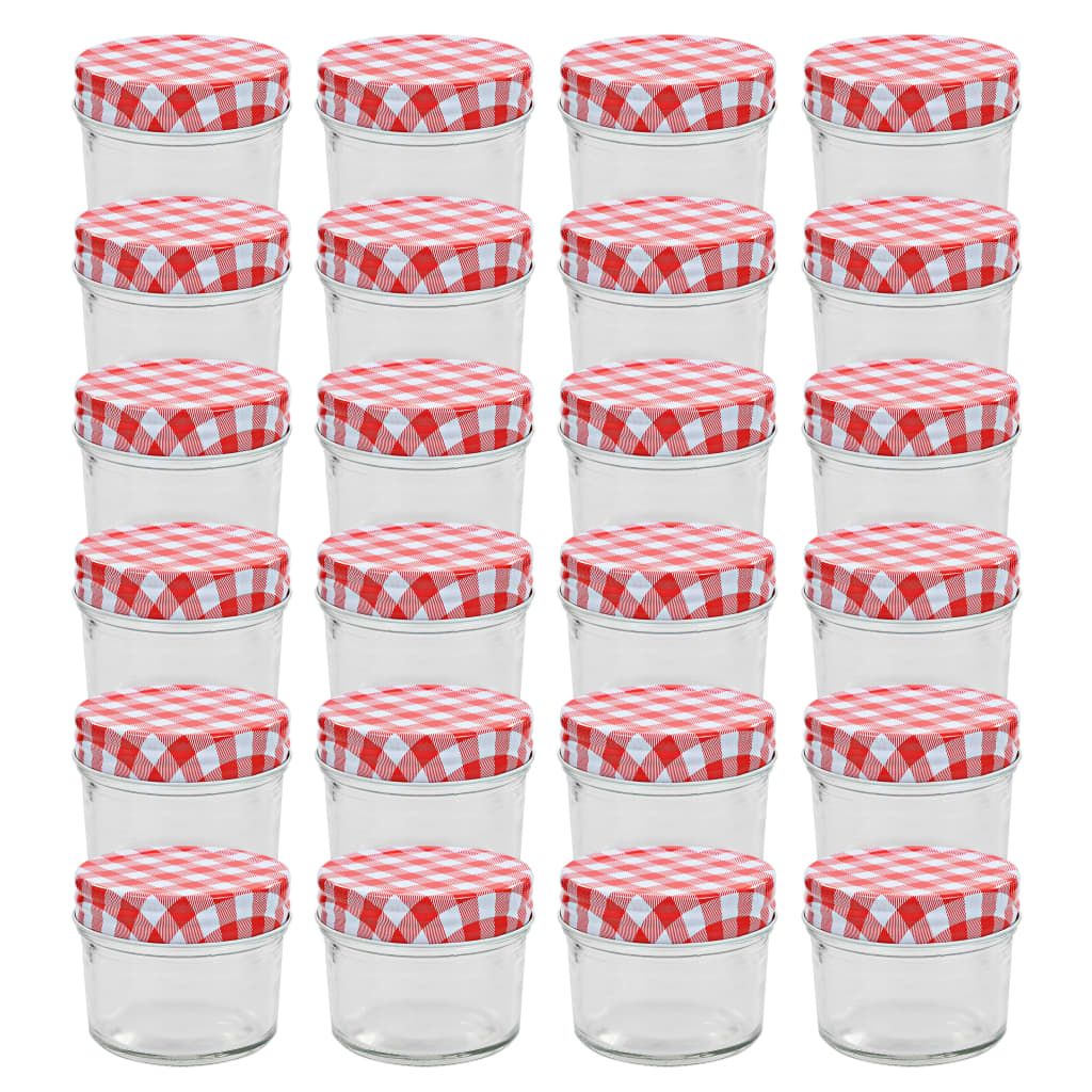Syltburkar i glas med vita och röda lock 24 st 110 ml