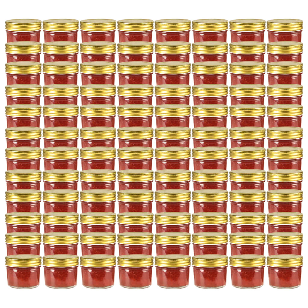 Syltburkar i glas med guldfärgade lock 96 st 110 ml