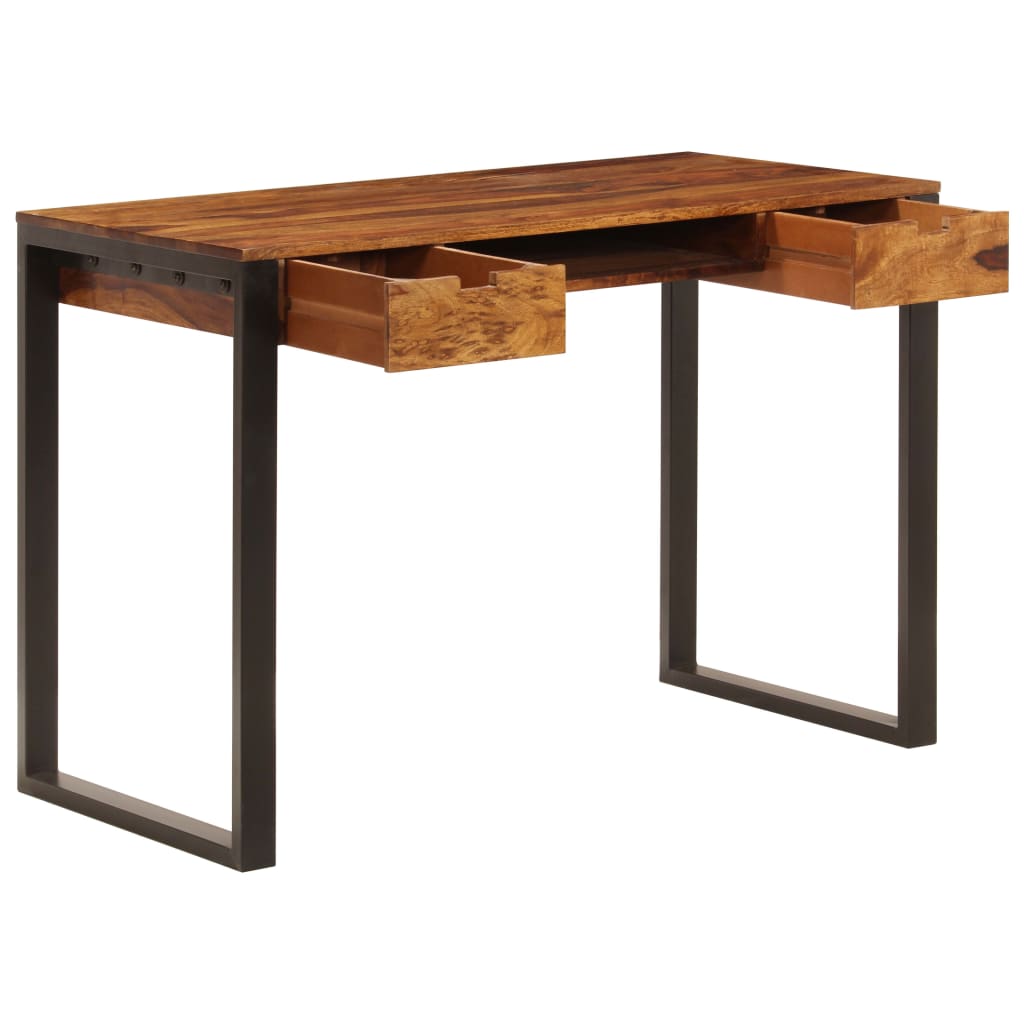 Skrivbord 110x55x78 cm massivt sheshamträ och stål