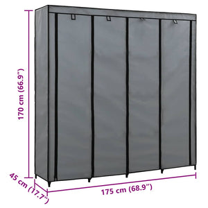 Garderob med 4 fack grå 175x45x170 cm