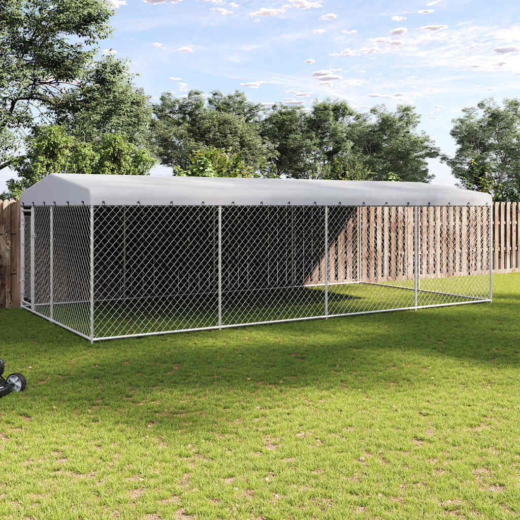 Hundgård med tak för utomhusbruk 7,6x3,8x2,3 m