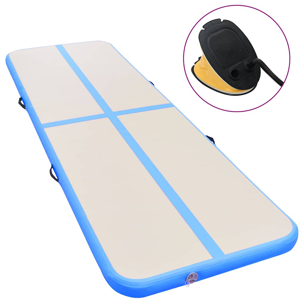 Uppblåsbar gymnastikmatta med pump 400x100x10 cm PVC blå