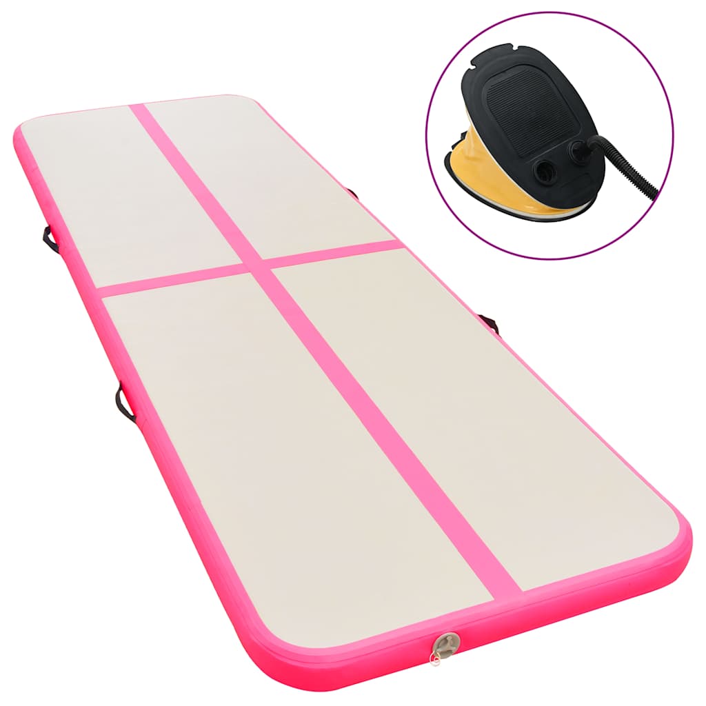Uppblåsbar gymnastikmatta med pump 600x100x10 cm PVC rosa