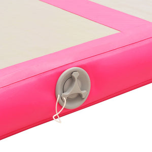 Uppblåsbar gymnastikmatta med pump 600x100x10 cm PVC rosa
