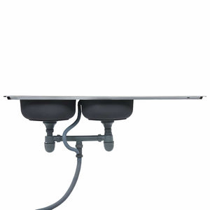 Diskbänk dubbel diskho med sil & vattenlås rostfritt stål