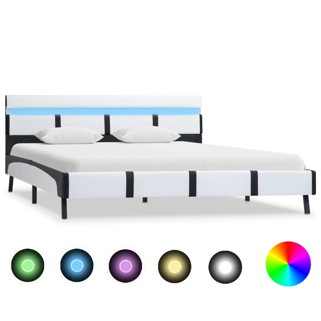 Sängram med LEDs utan madrass vit 120x200 cm