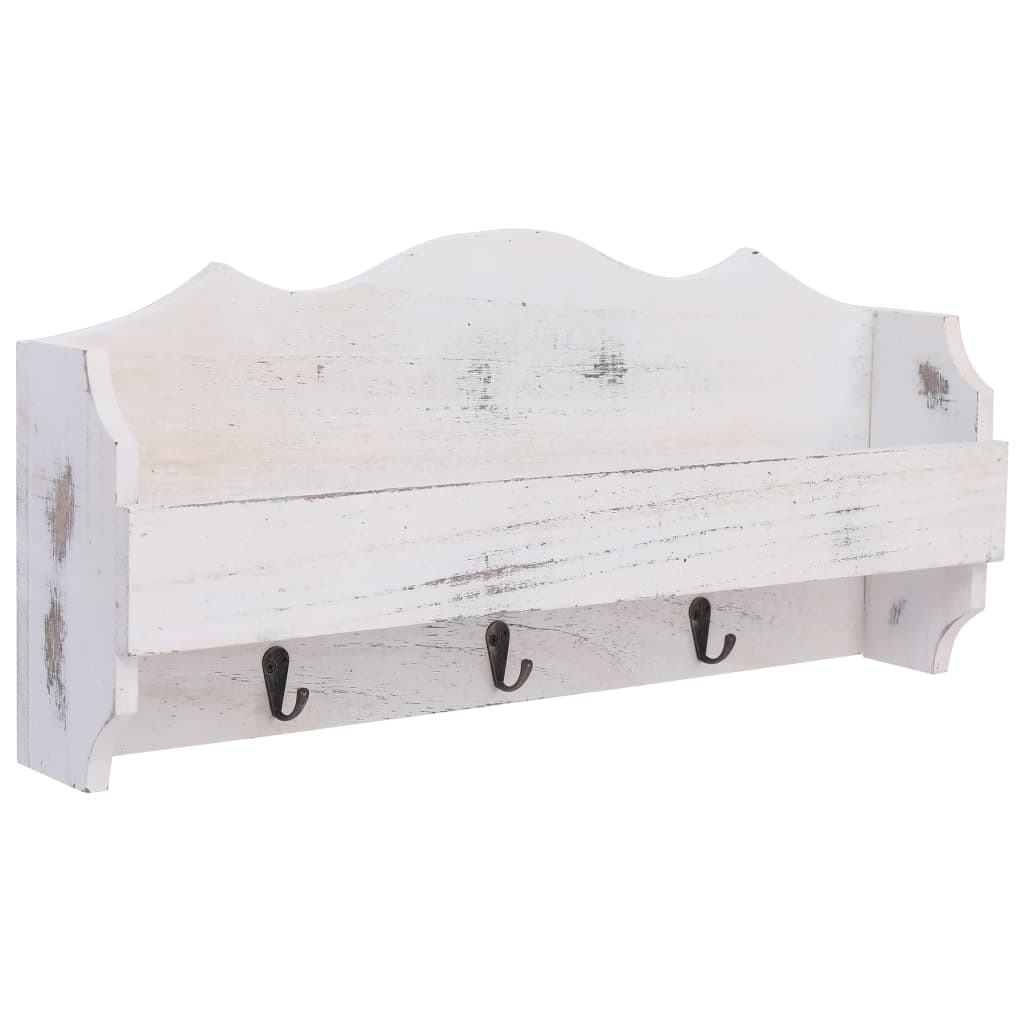 Väggkrokar med förvaring vit 50x10x23 cm trä
