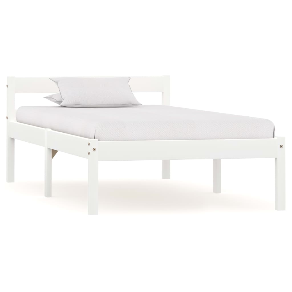 Sängram utan madrass vit massiv furu 90x200 cm