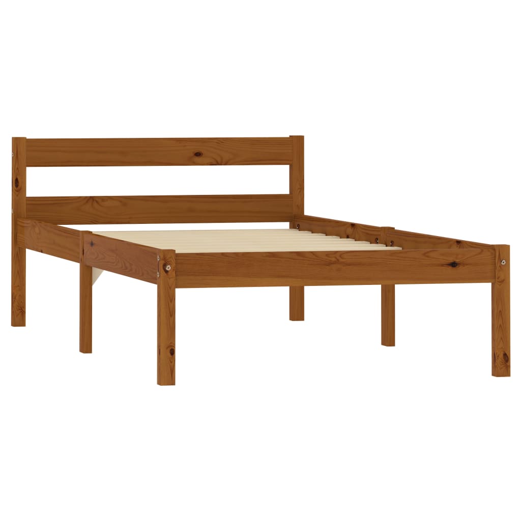 Sängram utan madrass honungsbrun massiv furu 90x200 cm