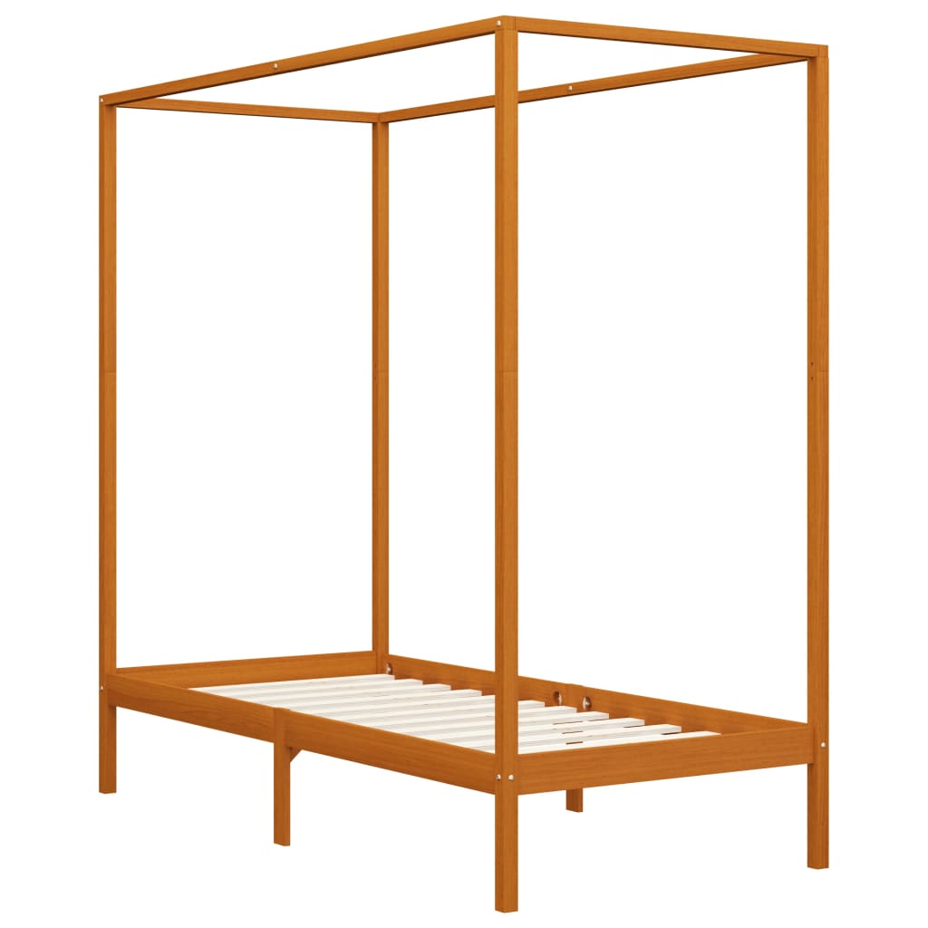 Sänghimmel utan madrass honungsbrun massivt trä 90x200 cm