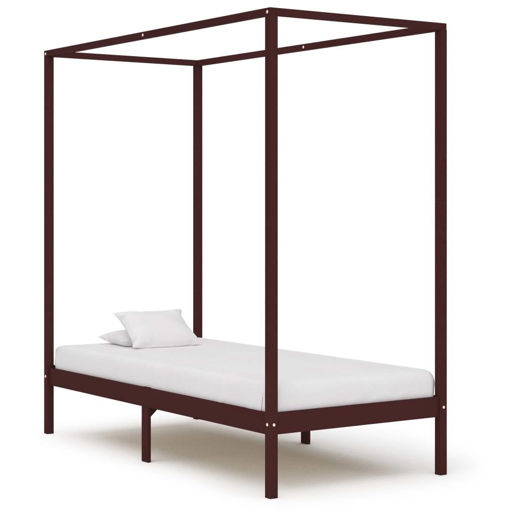 Sänghimmel utan madrass mörkbrun massivt trä 90x200 cm
