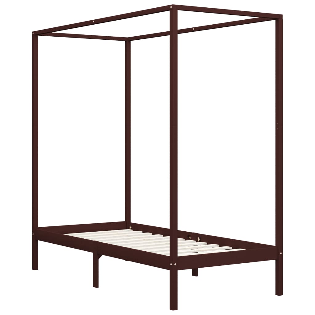 Sänghimmel utan madrass mörkbrun massivt trä 90x200 cm