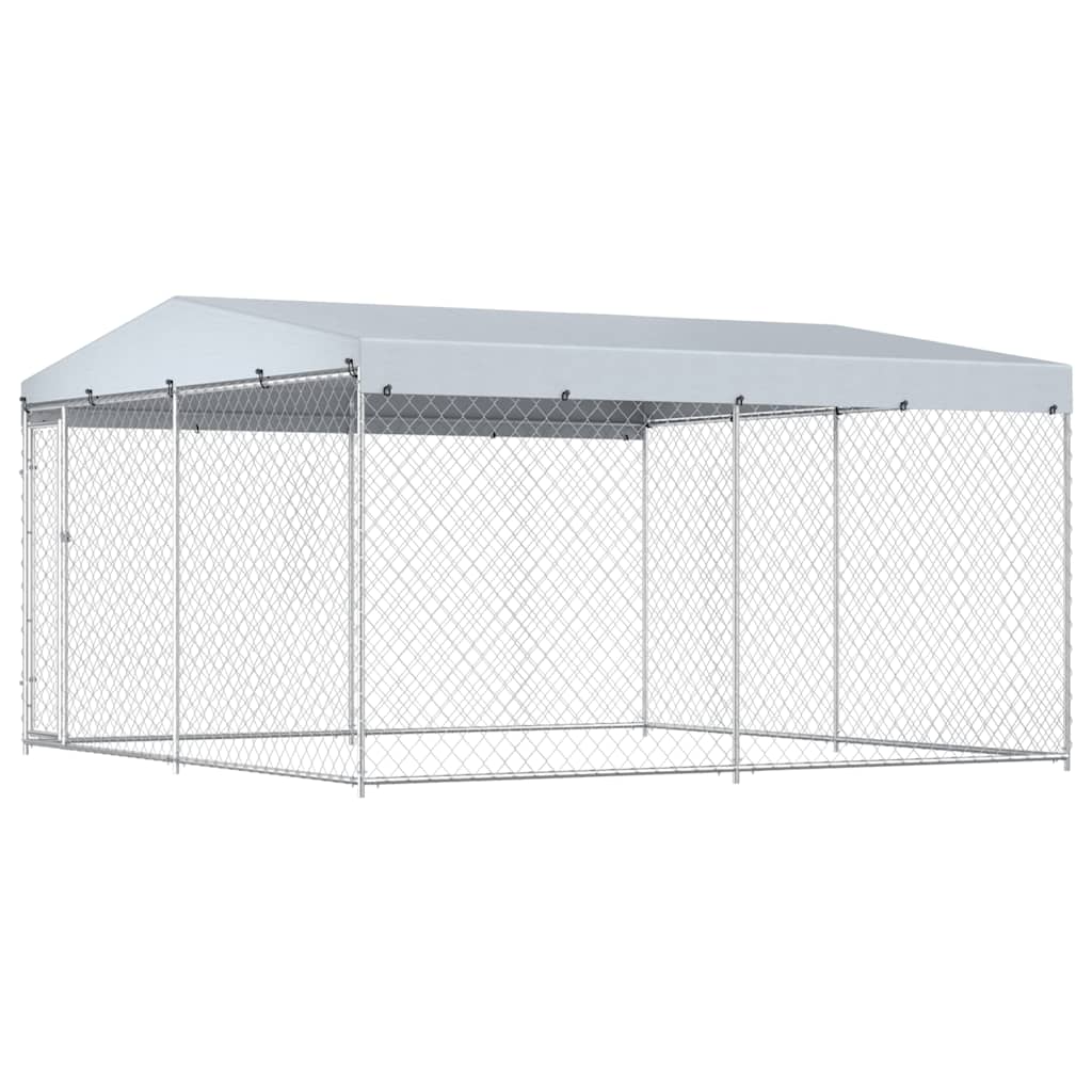 Hundkennel med tak för utomhusbruk 382x382x225 cm