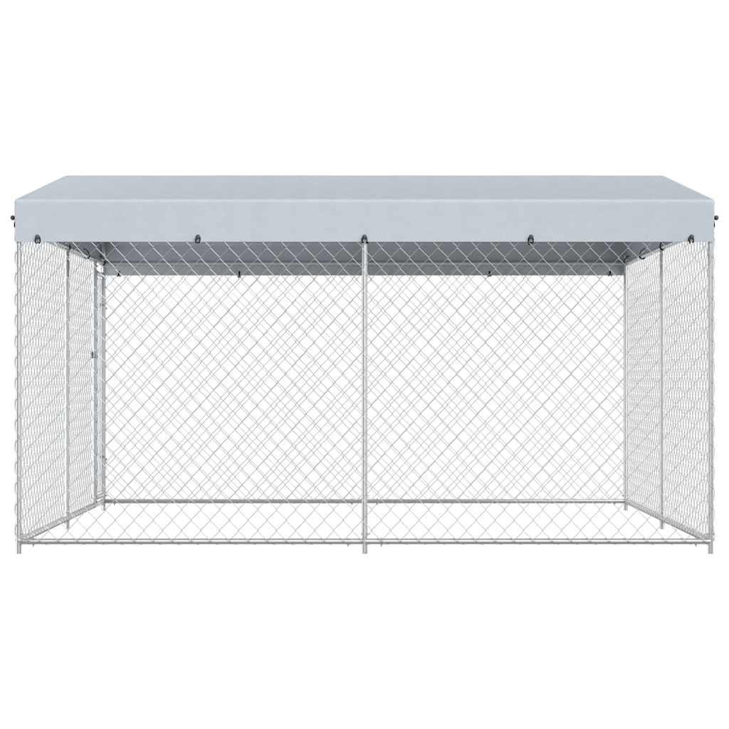 Hundkennel med tak för utomhusbruk 382x382x225 cm