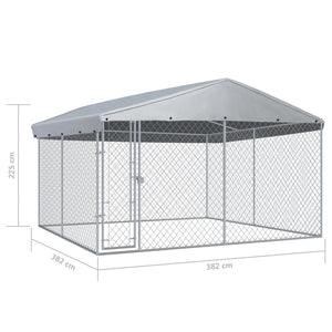 Hundkennel med tak för utomhusbruk 382x382x225 cm