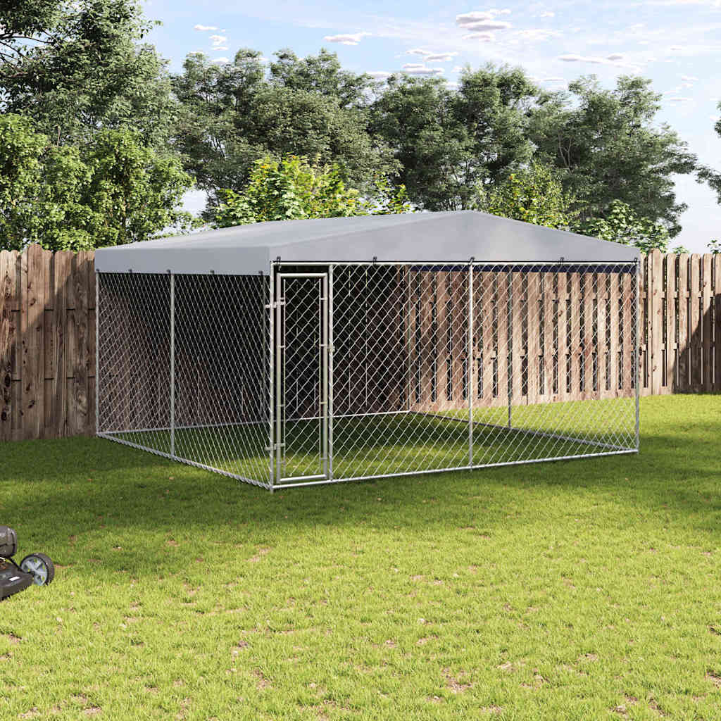 Hundkennel med tak för utomhusbruk 382x382x225 cm