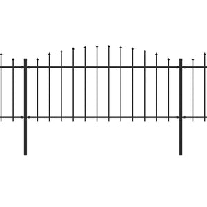 Trädgårdsstaket med spjuttopp stål (0,5-0,75)x3,4 m svart